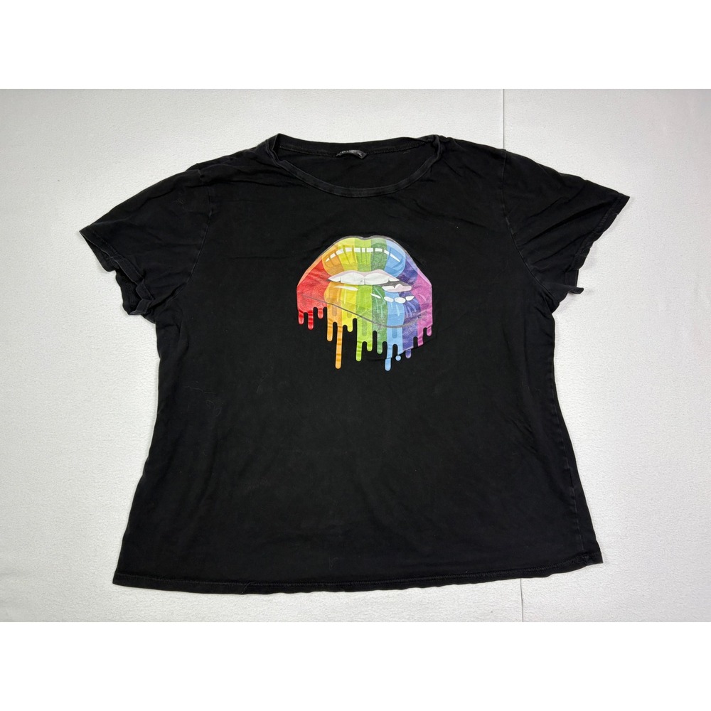 SHEIN Curve Womens 4XL Black Rainbow Drip Lips Graphic Short Sleeve T-Shirt